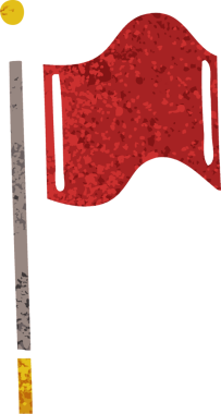 Bir insan tarafından çizilmiş kırmızı bayrağın retro çizim tarzı karikatürü