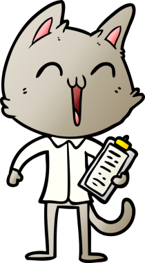 Bir insan tarafından çizilmiş mutlu çizgi film kedisi.