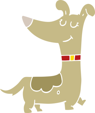 Bir insan tarafından çizilmiş düz renkli çizgi film köpeği.