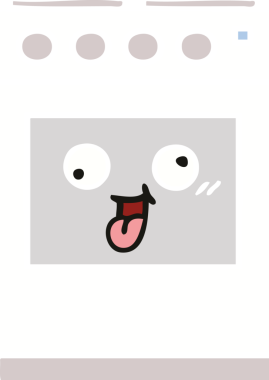 Bir insan tarafından çizilmiş mutfak fırınının düz renkli retro karikatürü