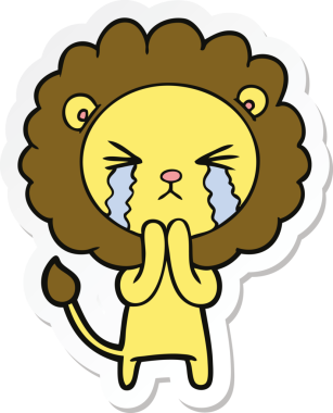 Bir insan tarafından çizilmiş ağlayan aslanın çıkartması.