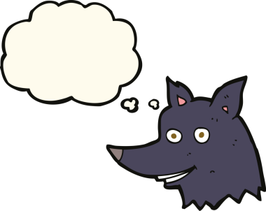 Bir insan tarafından çizilmiş düşünce balonlu bir kurt kafası.