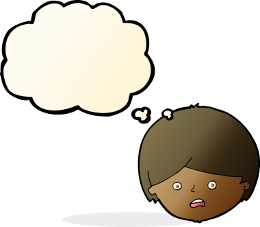 Bir insan tarafından çizilmiş düşünce baloncuğu olan mutsuz bir çocuk.