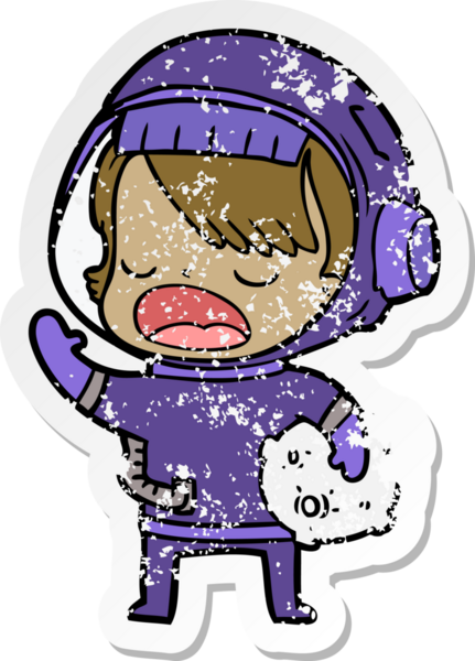 Bir insan tarafından çizilmiş meteor tutan bir uzay kızının sıkıntılı çıkartması.