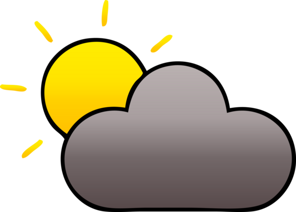 Bir insan tarafından çizilmiş güneş ve fırtına bulutunun gölgeli karikatürü