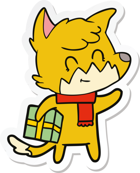 Bir insan tarafından çizilmiş mutlu tilki çizgi filmi çıkartması.