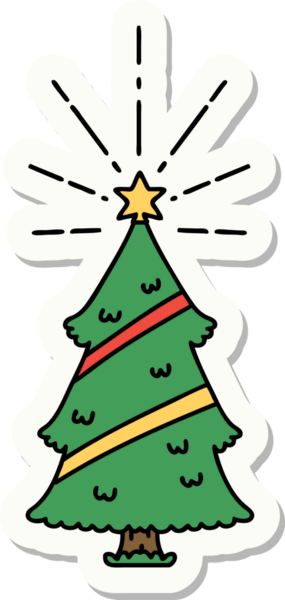 Bir insan tarafından çizilmiş dövmeli noel ağacının çıkartması.