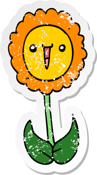 Bir insan tarafından çizilmiş karikatür çiçeğinin sıkıntılı çıkartması