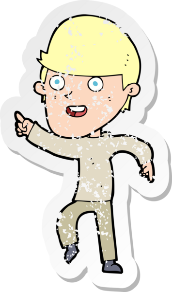 Bir insan tarafından çizilmiş mutlu bir adamın karikatür yapıştırması.