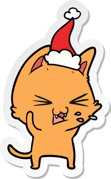 Bir insan tarafından çizilmiş Noel Baba şapkası takan bir kedinin el yazısı.