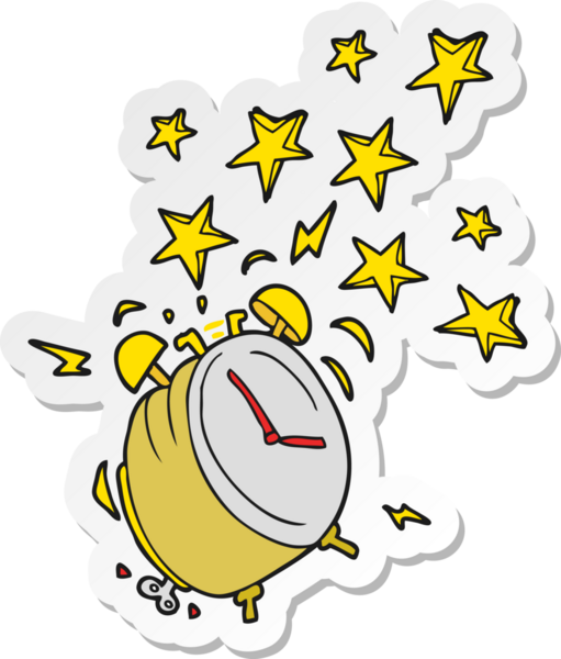 Bir insan tarafından çizilmiş çizgi film çalar saat etiketi.