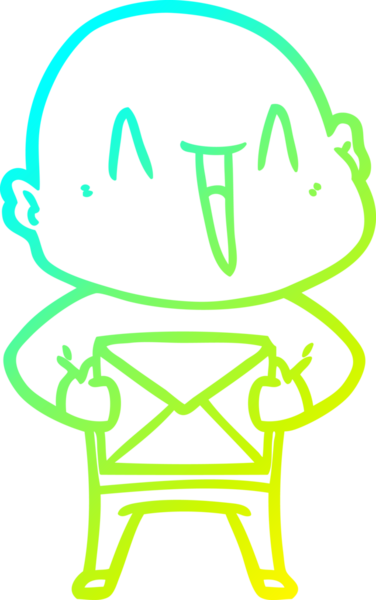 Bir insan tarafından çizilmiş, mutlu, kel bir adamın çizdiği soğuk çizgi.