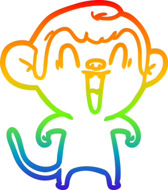 Gökkuşağı gradyan çizgi çizimi bir insan tarafından çizilmiş gülen maymun