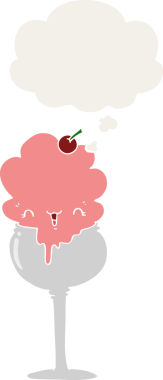 Bir insan tarafından çizilmiş düşünce baloncuklu tatlı çizgi film dondurması.