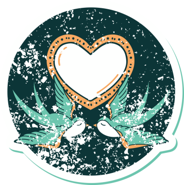 Kederli sembolik dövme stili kırlangıçlar ve bir insan tarafından çizilmiş kalp.