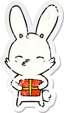 Bir insan tarafından çizilmiş garip bir tavşan çizgi filminin sıkıntılı çıkartması.