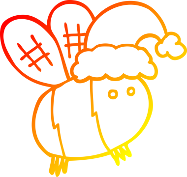 Bir insan tarafından çizilmiş noel şapkası takan sevimli çizgi film arısının sıcak çizgi çizimi.