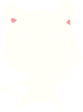 Bir insan tarafından çizilmiş düz renkli çizgi film mutlu kedi.