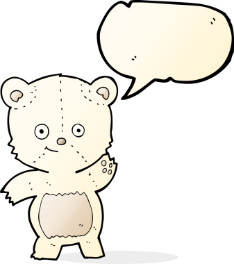 Bir insan tarafından çizilmiş konuşma baloncuğuyla kutup ayısını sallayan çizgi film.