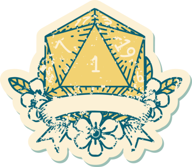 Retro Dövme Biçimi Doğal Bir d20 zar bir insan tarafından çizildi