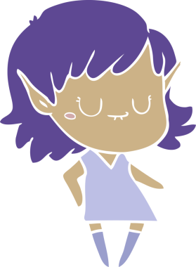 Bir insan tarafından çizilmiş mutlu düz renkli çizgi film elf kızı.