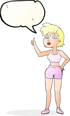 Bir insan tarafından çizilmiş serbest konuşma balonu karikatürü mutlu spor salonu kadını