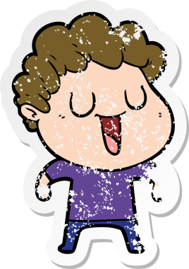 Bir insan tarafından çizilmiş gülen bir karikatürcünün sıkıntılı çıkartması.