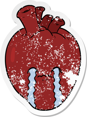 Bir insan tarafından çizilmiş karikatür bir kalbin sıkıntılı çıkartması.