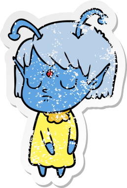 Bir insan tarafından çizilmiş uzaylı bir kızın sıkıntılı çıkartması.