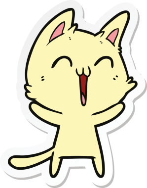 Bir insan tarafından çizilmiş mutlu çizgi film kedisinin çıkartması.