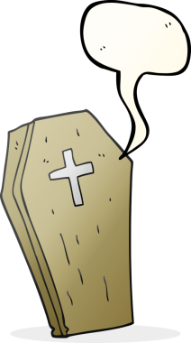 Bir insan tarafından çizilmiş serbest konuşma balonu karikatürü korkunç tabut.