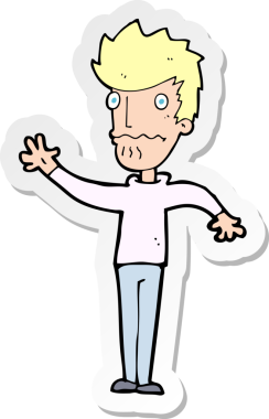 Çizgi film çıkartması. Endişeli bir adam bir insan tarafından çizilmiş.