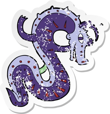 Bir insan tarafından çizilmiş bir Sakson ejderha çizgi filminin gerilemiş yapıştırması.