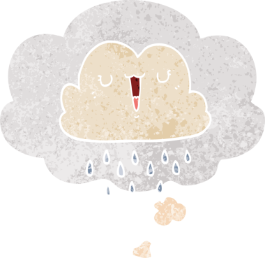 Düşünce baloncuklu çizgi film fırtına bulutu grunge sıkıntılı retro dokuma tarzı bir insan tarafından çizilmiş