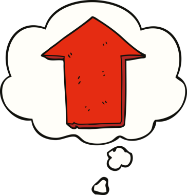 Bir insan tarafından çizilmiş düşünce balonlu bir ok.