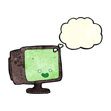 bir insan tarafından çizilmiş düşünce baloncuklu bilgisayar ekranı