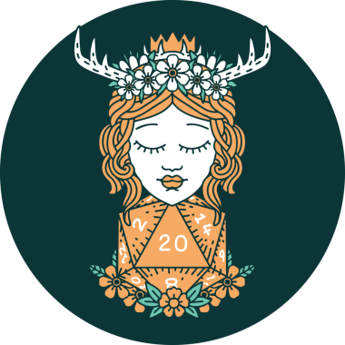 Bir insan tarafından çizilmiş 20 zarlı insan Druid ikonu.