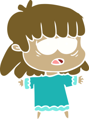 Düz renkli çizgi film. Bir insan tarafından çizilmiş yorgun kadın.