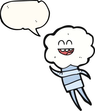 Serbest konuşma balonu karikatürü. Bir insan tarafından çizilmiş şirin bulut kafalı yaratık.