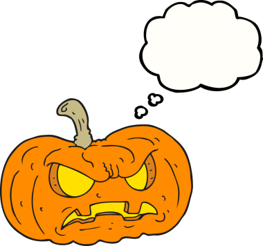 Serbest çizim düşünce baloncuğu karikatürü Cadılar Bayramı balkabağı bir insan tarafından çizildi