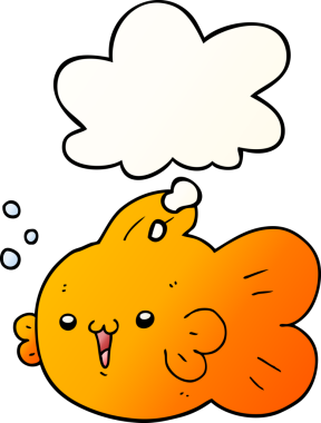 Düşünce baloncuklu karikatür balığı bir insan tarafından çizilmiş.