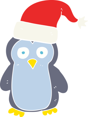 Bir insan tarafından çizilen düz renkli penguen çizimi