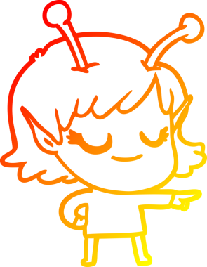 Bir insan tarafından çizilmiş gülümseyen uzaylı kız çizgi filmi.