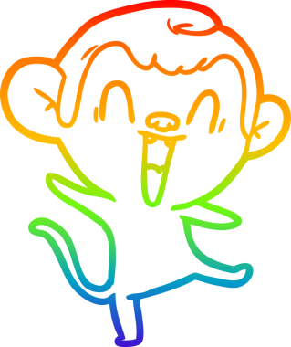 Gökkuşağı gradyan çizgi çizimi bir insan tarafından çizilmiş gülen maymun