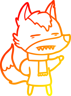 Bir insan tarafından çizilmiş kışlık giysili bir kurt çizgi çizimi.