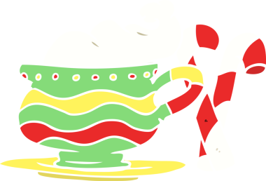 Bir insan tarafından çizilmiş düz renk karikatür Noel kakaosu