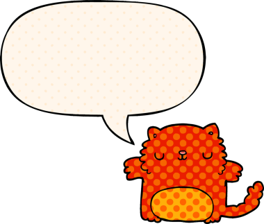 Çizgi roman tarzında konuşma balonu olan çizgi film kedisi bir insan tarafından çizildi.