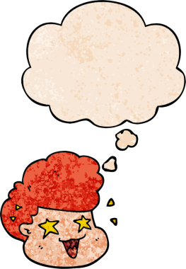 çizgi film heyecanlı çocuk bir insan tarafından çizilmiş grunge dokuma tarzı düşünce baloncuğu ile