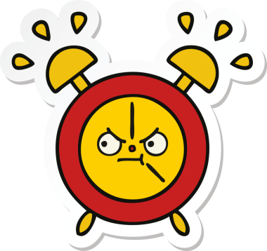 Bir insan tarafından çizilmiş şirin bir çizgi film çalar saatinin çıkartması.