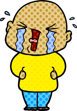 Bir insan tarafından çizilmiş ağlayan kel bir adam.